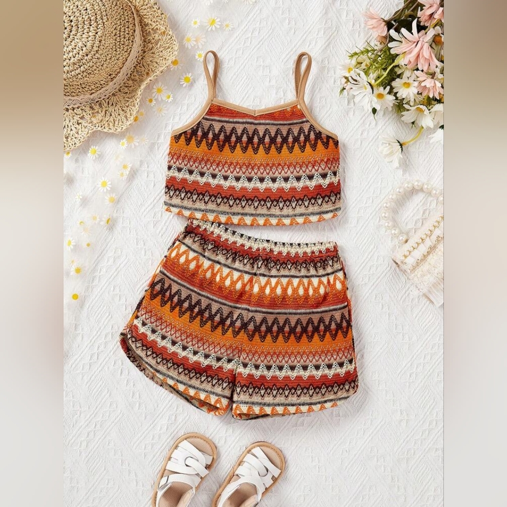 Toddler Girl Woven‎ Striped Cami Top & Woven Striped Casual Vacation Shorts 4T